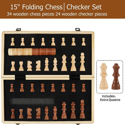 39CM Large Magnetic Chess Wooden Set Folding Chessboard Pieces Wood Board Game