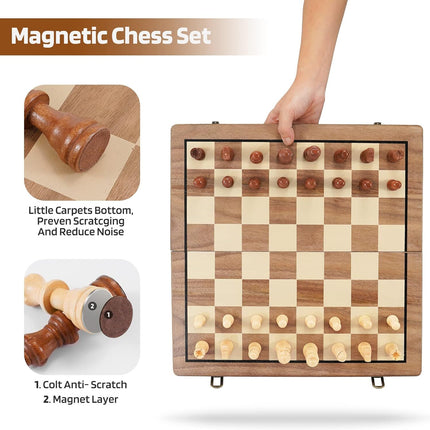 39CM Large Magnetic Chess Wooden Set Folding Chessboard Pieces Wood Board Game