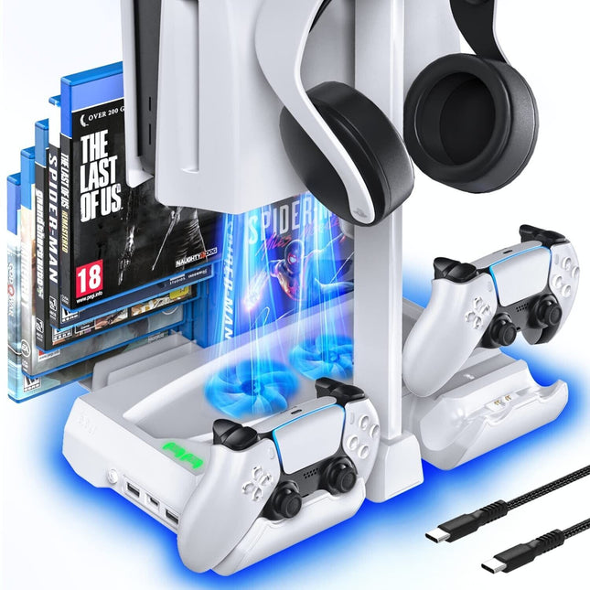 Vertical Cooling Fan Stand Dual Controller Charger Dock Station For PS5