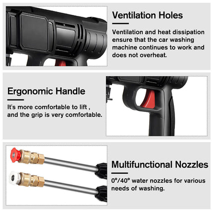 Cordless Electric High Pressure Water Spray Gun Car Washer Cleaner W/ 2 Battery