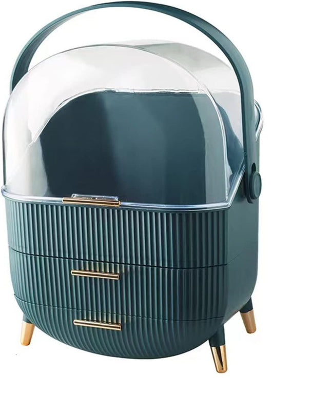 Dustproof Makeup Organiser Drawer Cosmetic Storage Case Jewellery Box / Handle ~Green