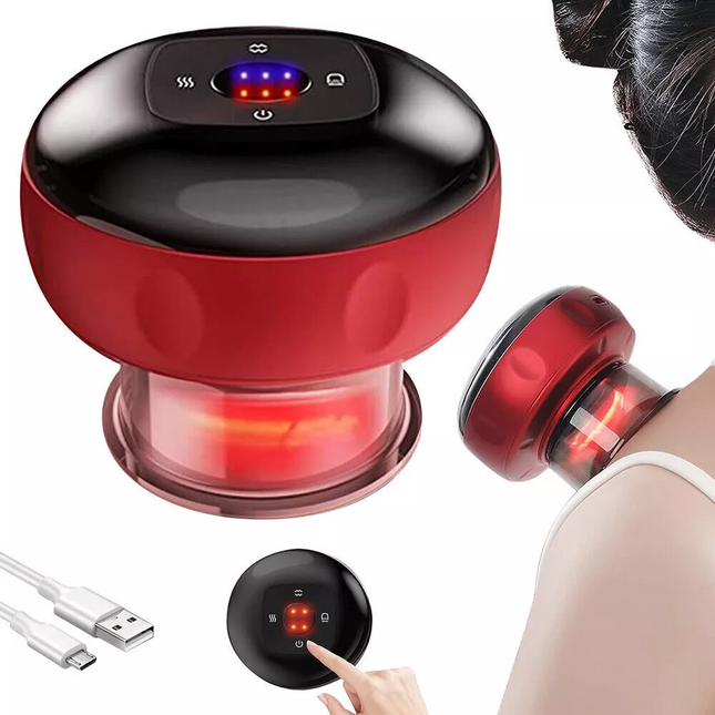 Portable Slimming Massager 12 Levels Electric Cupping Red Light Heating Therapy~Red