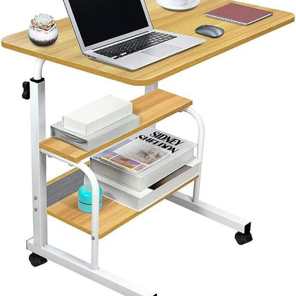 Mobile Desk Height Adjustable Sit to Stand Table Tray Sofa Side Bed Laptop Cart Portable with Wheels Overbed Rolling (Color : Black )