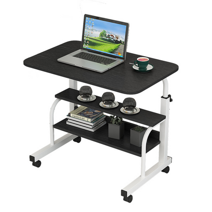 Mobile Desk Height Adjustable Sit to Stand Table Tray Sofa Side Bed Laptop Cart Portable with Wheels Overbed Rolling (Color : Black )