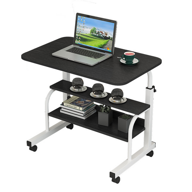Mobile Desk Height Adjustable Sit to Stand Table Tray Sofa Side Bed Laptop Cart Portable with Wheels Overbed Rolling (Color : Black )