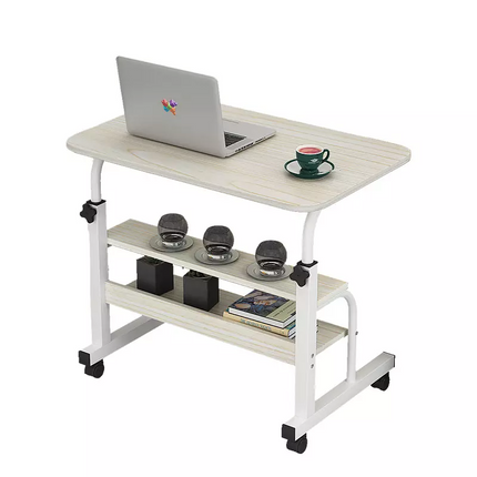 Mobile Desk Height Adjustable Sit to Stand Table Tray Sofa Side Bed Laptop Cart Portable with Wheels Overbed Rolling (Color : Light Wood)