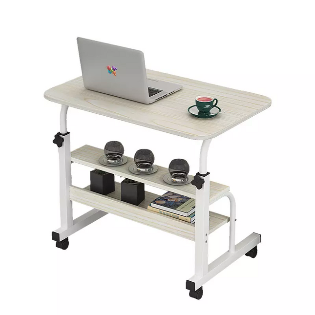Mobile Desk Height Adjustable Sit to Stand Table Tray Sofa Side Bed Laptop Cart Portable with Wheels Overbed Rolling (Color : Light Wood)
