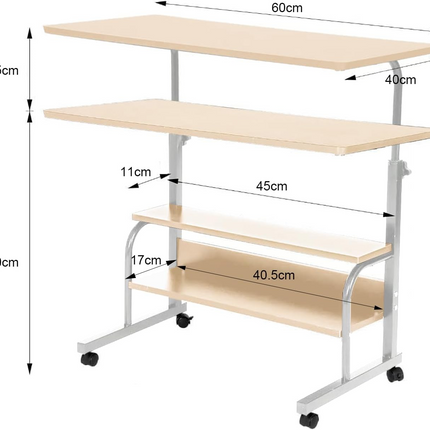 Mobile Desk Height Adjustable Sit to Stand Table Tray Sofa Side Bed Laptop Cart Portable with Wheels Overbed Rolling (Color : Light Wood)