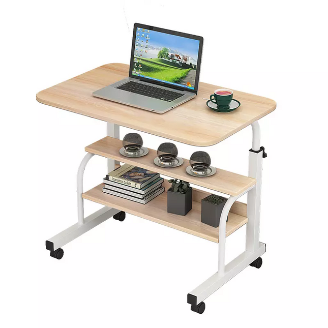 Mobile Desk Height Adjustable Sit to Stand Table Tray Sofa Side Bed Laptop Cart Portable with Wheels Overbed Rolling (Color : Walnut)