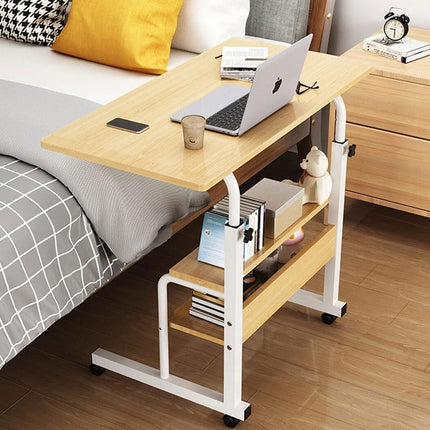 Mobile Desk Height Adjustable Sit to Stand Table Tray Sofa Side Bed Laptop Cart Portable with Wheels Overbed Rolling (Color : White)