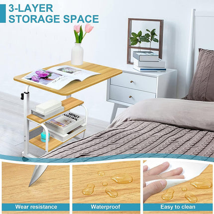 Mobile Desk Height Adjustable Sit to Stand Table Tray Sofa Side Bed Laptop Cart Portable with Wheels Overbed Rolling (Color : White)