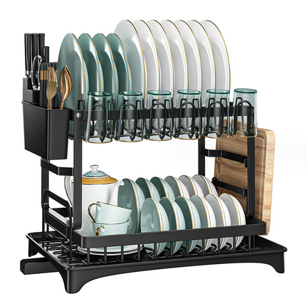 2 Tier Kitchen Cutlery Organizer Storage Dish Rack Drying Drainer Tray Cup Holder