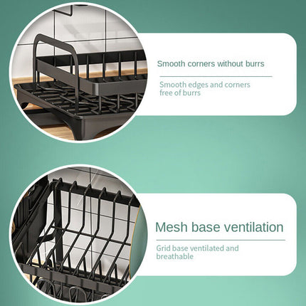 2 Tier Kitchen Cutlery Organizer Storage Dish Rack Drying Drainer Tray Cup Holder