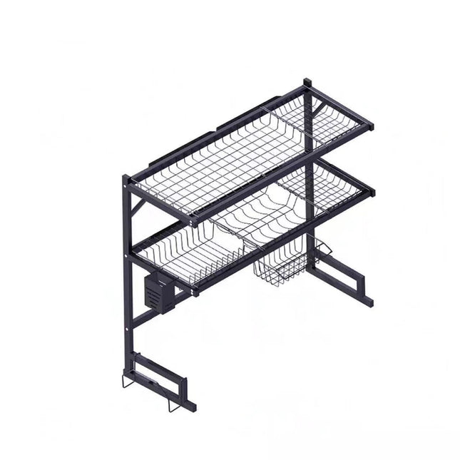 85cm 2Tier Over Sink Dish Drying Rack Drainer Steel Cup Cutlery Organizer