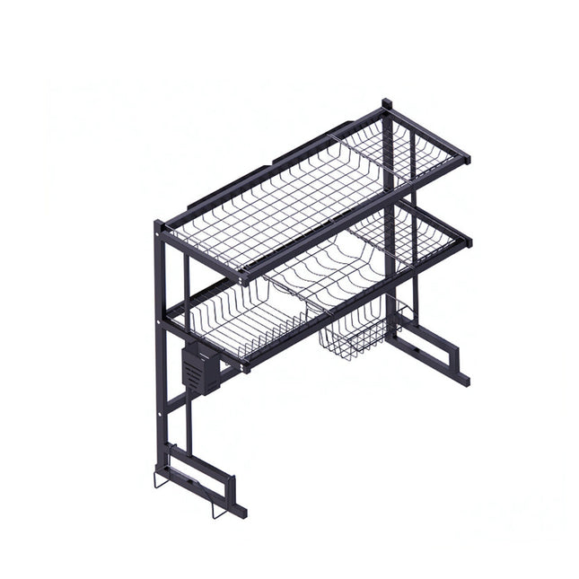 95cm 2Tier Over Sink Dish Drying Rack Drainer Steel Cup Cutlery Organizer