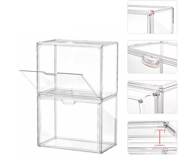 3xPremium Display Case Transparent Stackable Storage Boxes Magnetic Door Figure AU~ L Size