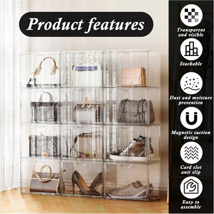 1xPremium Display Case Transparent Stackable Storage Boxes Magnetic Door Figure AU~ L Size