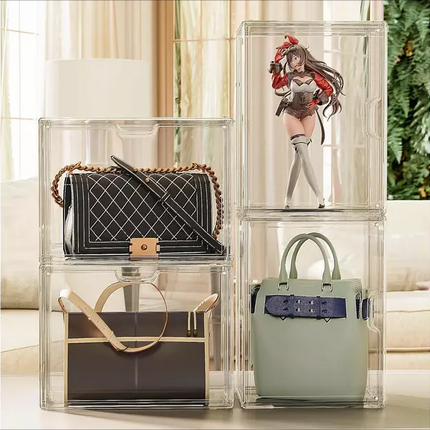 1xPremium Display Case Transparent Stackable Storage Boxes Magnetic Door Figure AU~ L Size