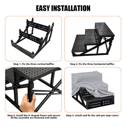 Small Pet Cats Dog 3 Steps Stairs Sofa Bed Breathable Anti-slip Climbing Ladder - Black