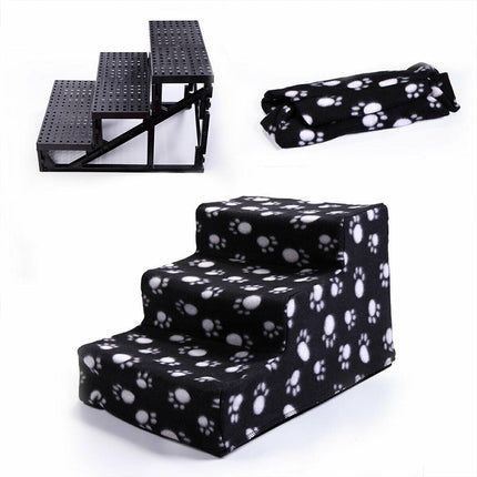 Small Pet Cats Dog 3 Steps Stairs Sofa Bed Breathable Anti-slip Climbing Ladder - Black
