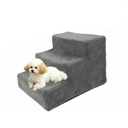 Small Pet Cats Dog 3 Steps Stairs Sofa Bed Breathable Anti-slip Climbing Ladder - Grey