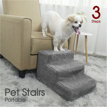 Small Pet Cats Dog 3 Steps Stairs Sofa Bed Breathable Anti-slip Climbing Ladder - Grey