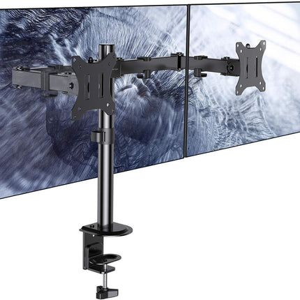 Monitor Stand Laptop Tray Dual Arm Desk Mount Screen Holder Bracket Up to 27''