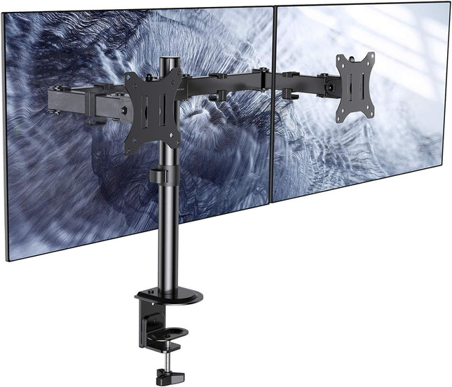 Monitor Stand Laptop Tray Dual Arm Desk Mount Screen Holder Bracket Up to 27''