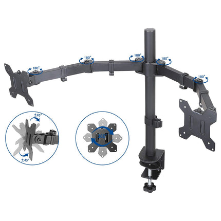 Monitor Stand Laptop Tray Dual Arm Desk Mount Screen Holder Bracket Up to 27''