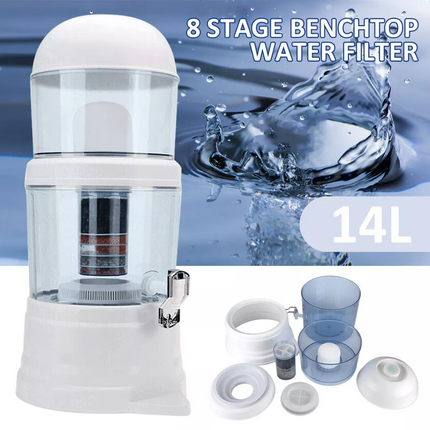 14L Benchtop 8 Stage Water Purifier Filter Ceramic Mineral Stone Carbon Filters