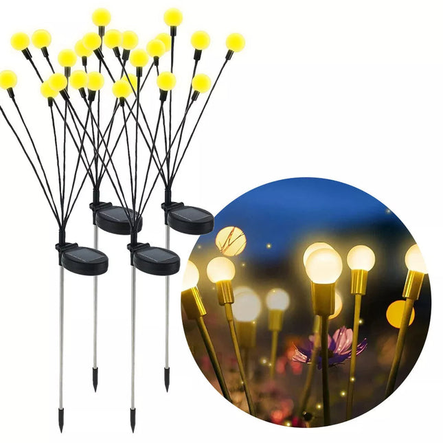 Set of 4 Solar Firefly Garden Lights 6LED Swaying Outdoor Eater Waterproof Landscape - Warm White