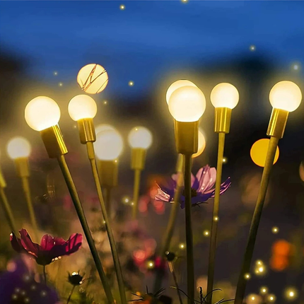 Set of 4 Solar Firefly Garden Lights 6LED Swaying Outdoor Eater Waterproof Landscape - Warm White