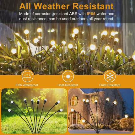 Set of 4 Solar Firefly Garden Lights 6LED Swaying Outdoor Eater Waterproof Landscape - Warm White