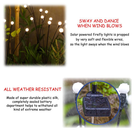 Set of 4 Solar Firefly Garden Lights 6LED Swaying Outdoor Eater Waterproof Landscape - Warm White
