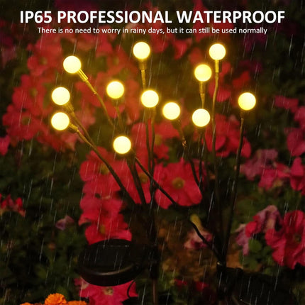 Set of 4 Solar Firefly Garden Lights 6LED Swaying Outdoor Eater Waterproof Landscape - Warm White