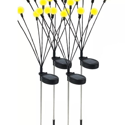 Set of 4 Solar Firefly Garden Lights 6LED Swaying Outdoor Eater Waterproof Landscape - Warm White