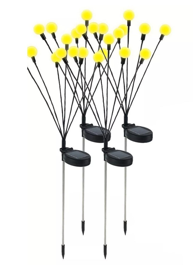 Set of 4 Solar Firefly Garden Lights 6LED Swaying Outdoor Eater Waterproof Landscape - Warm White