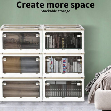 Foldable Storage Containers Stackable 5 Sides Open Organizer Boxes Transparent~Large Size