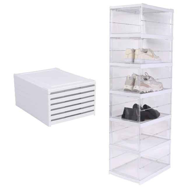 Clear Foldable Shoe Box Storage Case Stackable Transparent Organizer Boxes