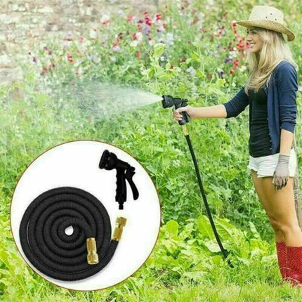 100FT Garden Water Hose Flexible Expandable Pipe Car Wash W/ Spray Nozzle Gun 8 Function Spray Nozzle