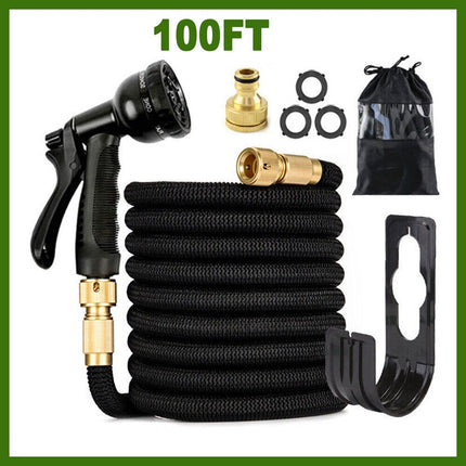 100FT Garden Water Hose Flexible Expandable Pipe Car Wash W/ Spray Nozzle Gun 8 Function Spray Nozzle