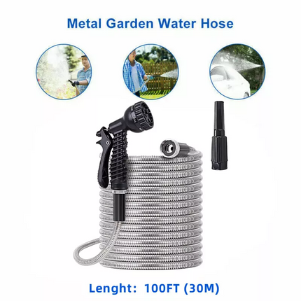Garden Hose 100FT Flexible Lightweight Water Pipe Fabric Stainless Steel