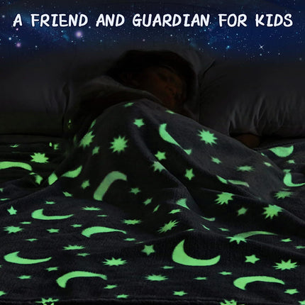 Glow in The Dark Blanket Soft Star Moon Kids Throw Blanket for Boys Girls Kids 130cmx160cm~Grey Star Model