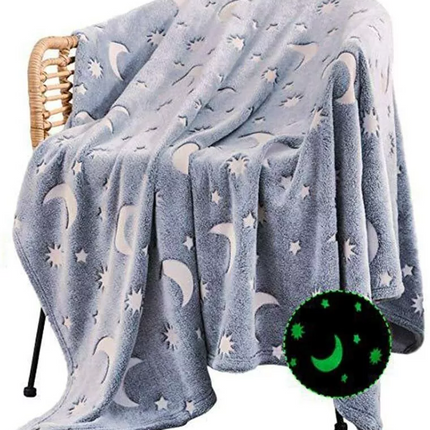 Glow in The Dark Blanket Soft Star Moon Kids Throw Blanket for Boys Girls Kids 130cmx160cm~Grey Star Model