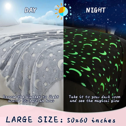 Glow in The Dark Blanket Soft Star Moon Kids Throw Blanket for Boys Girls Kids 130cmx160cm~Grey Star Model