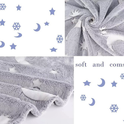 Glow in The Dark Blanket Soft Star Moon Kids Throw Blanket for Boys Girls Kids 130cmx160cm~Grey Star Model