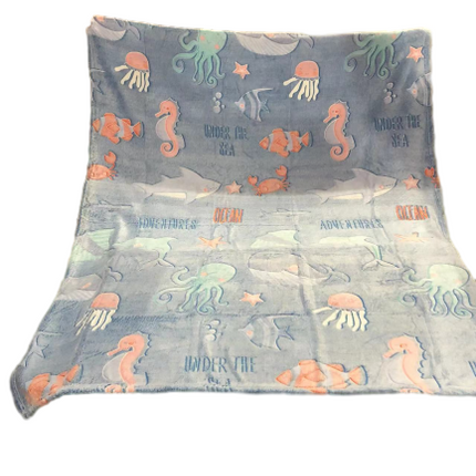 Fleece Blanket Glow in the Dark Large Sofa Throw Soft Warm Faux Fur Mink Kids AU 130*160CM~Ocean Model