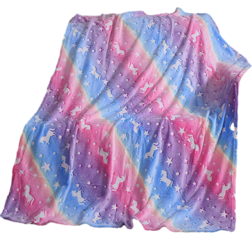 Fleece Blanket Glow in the Dark Large Sofa Throw Soft Warm Faux Fur Mink Kids AU 130*160CM~Colorful Unicorn Model