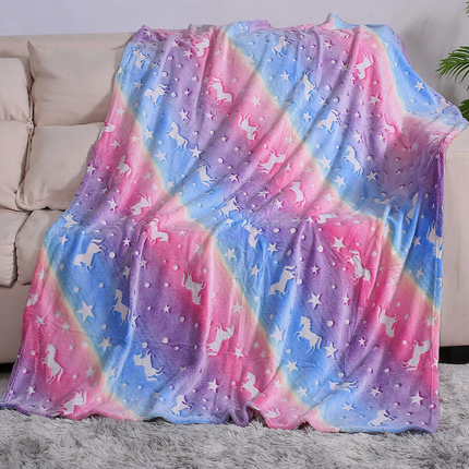 Fleece Blanket Glow in the Dark Large Sofa Throw Soft Warm Faux Fur Mink Kids AU 130*160CM~Colorful Unicorn Model
