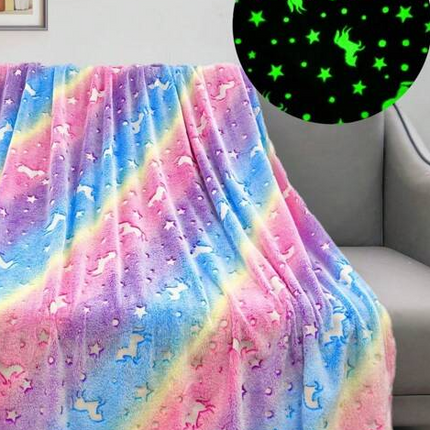 Fleece Blanket Glow in the Dark Large Sofa Throw Soft Warm Faux Fur Mink Kids AU 130*160CM~Colorful Unicorn Model